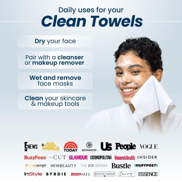 Clean Skin Club Clean Towels XL™, 100% USDA Biobased Face Towel, Disposable Face Towelette, Makeup Remover Dry Wipes, Ultra Soft, 50 Ct, 1 Pack - Image 6