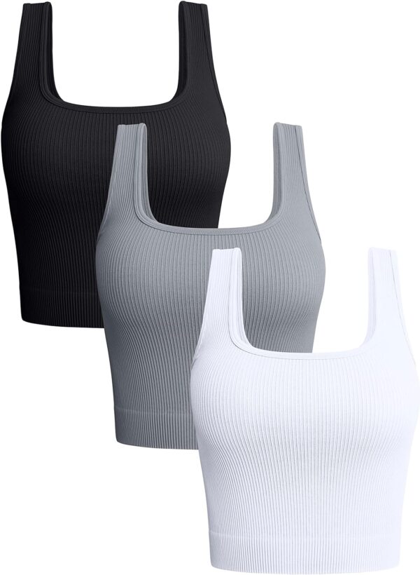 OQQ Women's 3 Piece Tank Tops Ribbed Seamless Workout Exercise Shirts Yoga Crop Tops